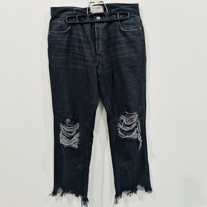 Free People-We the Free-Maggie Black Distressed Denim Crop Raw Hem Jeans sz28